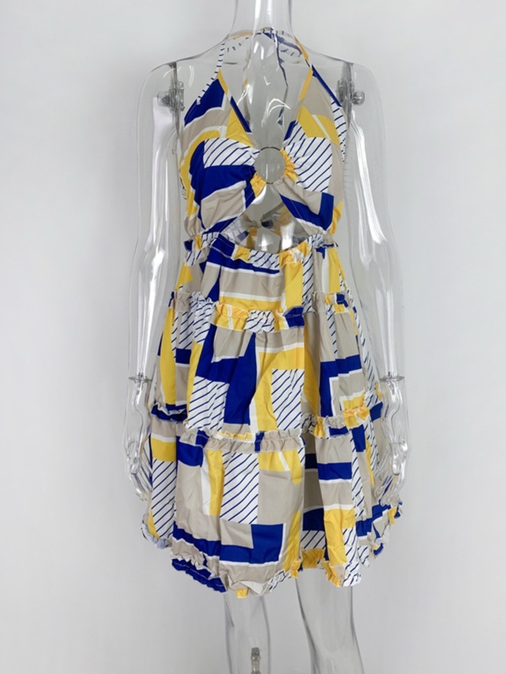 Colorful Print Halter Neck Ruffle Mini Dress - Picture 7 of 16